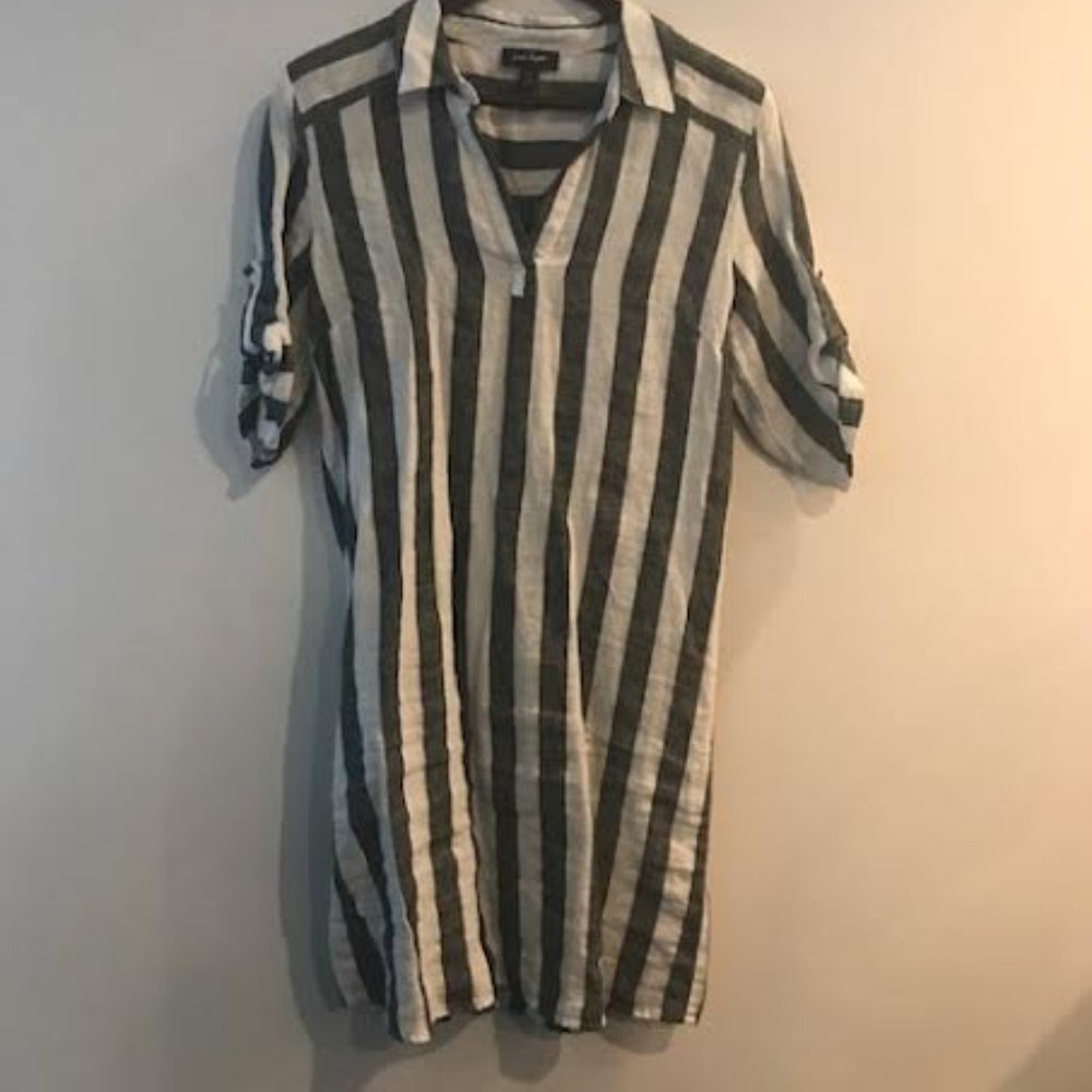 Black and White striped Linen Dress